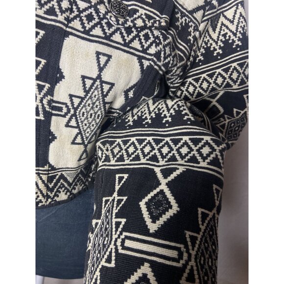 Vintage Flashback Aztec Cropped Jacket Medium Black & White 100% Cotton - Picture 8 of 12